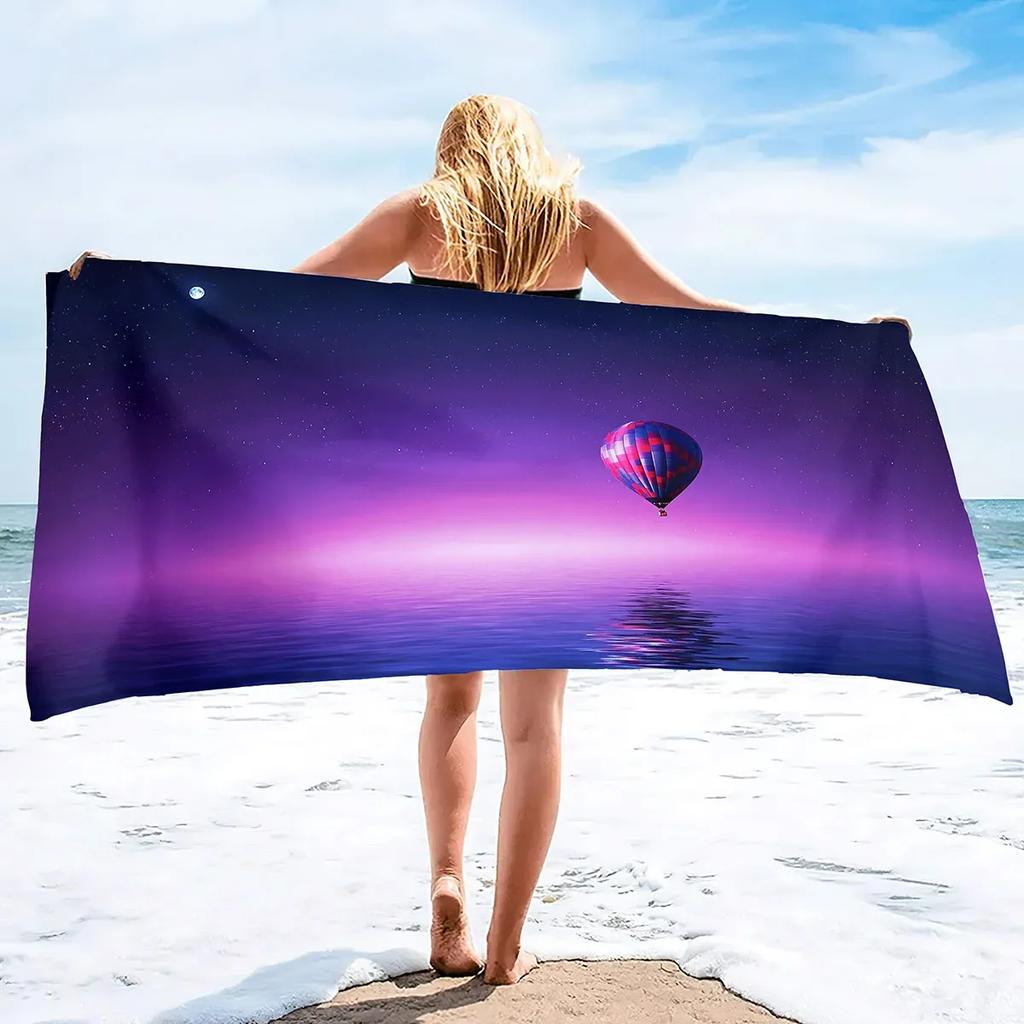 Colorful Hot Air Balloon Print Soft Beach Towels,Microfiber Lightweight Thin Beach Towels,Compact Sand Free Swim Pool Blanket