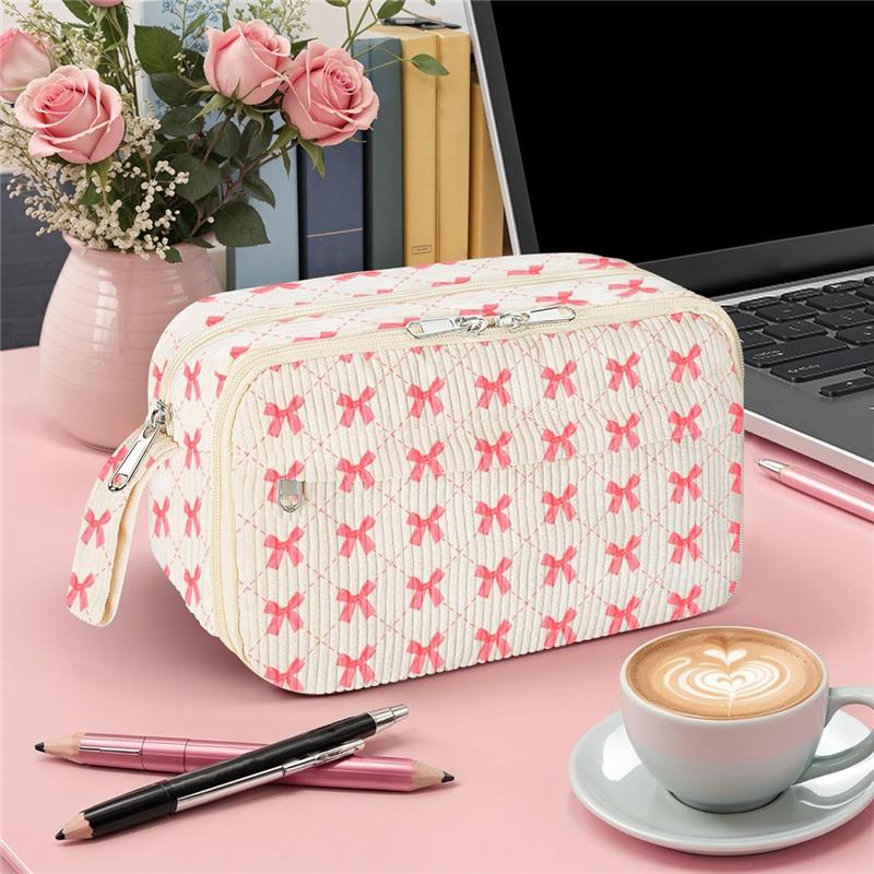 Large Aesthetic Corduroy Zippered Pencil Case For Girls, Cute Pencil Bag With Compartments