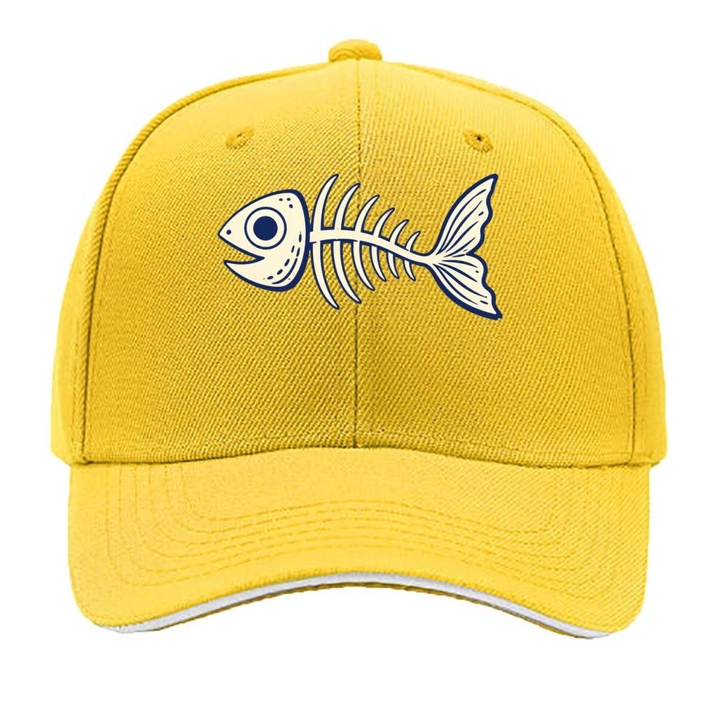Playful Minimal Fish Skeleton Outlin Sandwich Baseball Cap Sun Cap Outdoor Workouts Hat