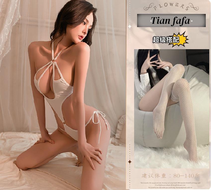 Sex Underwear Sexy Hot Hollow Lace-up Onesie Two-dimensional Uniform Large Size Pajamas Flirting Sex Underwear