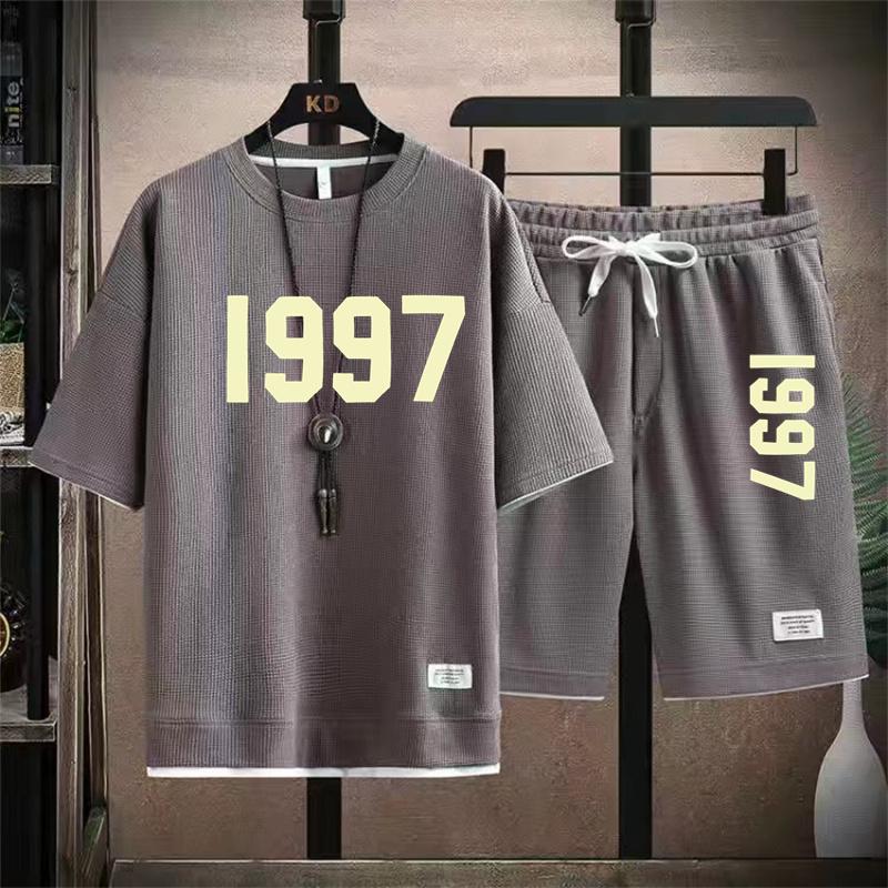 Summer Casual Mens 1997 Set Tshirt and Shorts Fashion Two Piece Sets Streetwear Sports Suit Harajuku Tracksuit