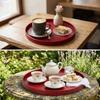 2Pcs Wood Serving Platter Wood Grain Circular  Tray Simple Display Tray  Vanity Storage