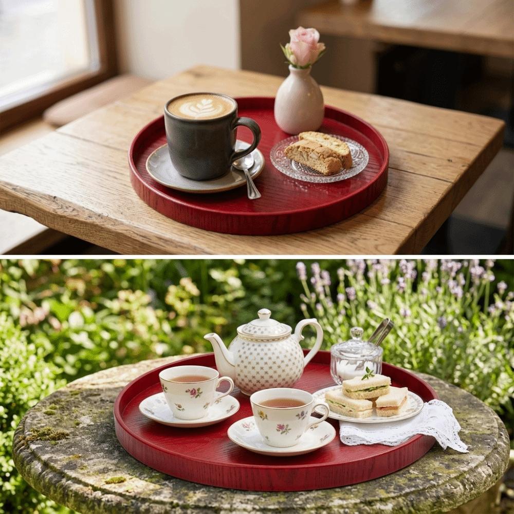 2Pcs Wood Serving Platter Wood Grain Circular Tray Simple Display Tray Vanity Storage