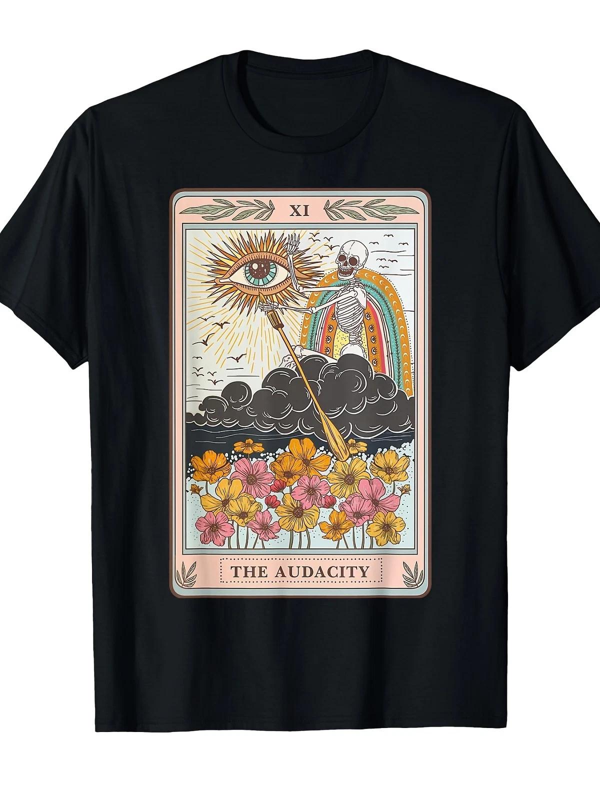 Retro Tarot Card The Audacity Skeleton Rainbow Graphic T-Shirt Vintage Tee XS