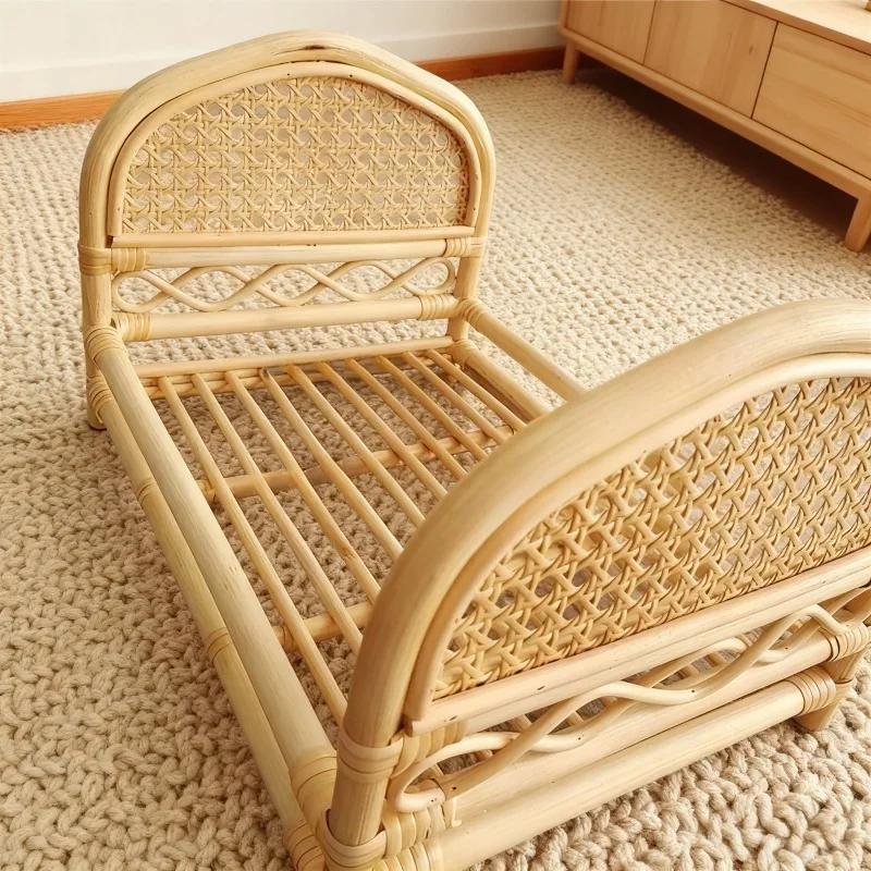 Infant Photo Shoot Props Unisex - Handmade Vintage Rattan Wooden Posing Bed Newborn Photo Background Accessories for Boys Girls