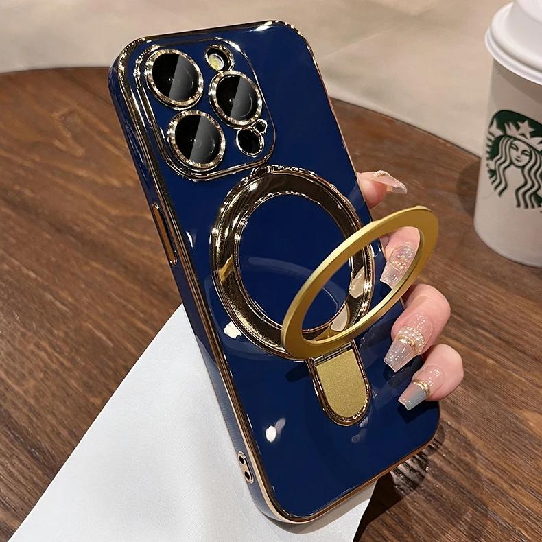 Magsafe Bracket Stand Holder Case for IPhone 15 14 13 12 Pro Max 15 Plus Slim Plating Magnetic for Iphone 15 Pro 14pro Max Cover