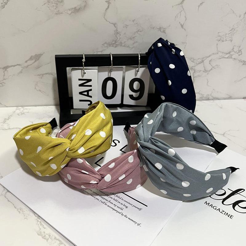 Women’s Cross Wide Edge Polka Dot Middle Knot Double Layer Comfort Hairband Stylish and Durable Headwear Women