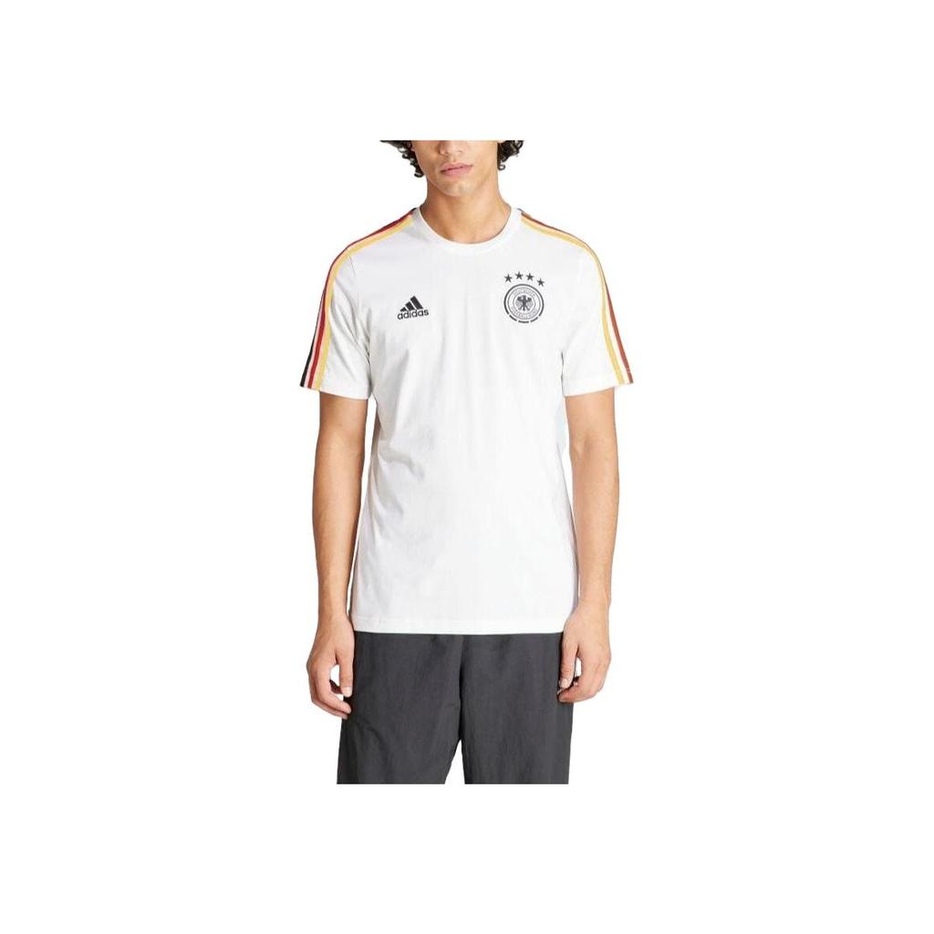 adidas Logo-Print Drei-Streifen Rundhals Kurzarm T-Shirt Herren Oberteile Weiß IU2082