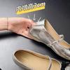Silver single shoes women's summer new rhinestone retro shallow mouth flat bottom inner height increase Mary Jane small leather shoes
