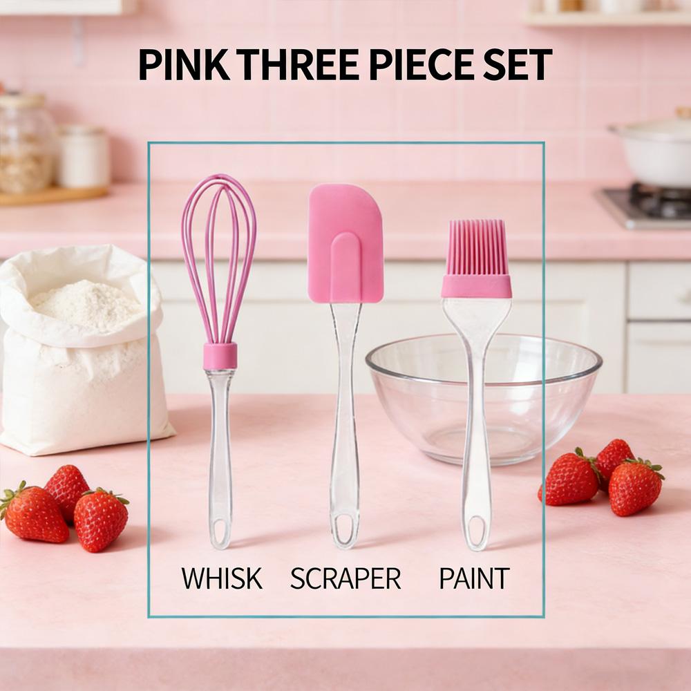 

Kitchen Baking 3-Piece Gadget Set Silicone Oil Brush Detachable Spatula Transparent Handle Egg Whisk for Daily Cooking Baking