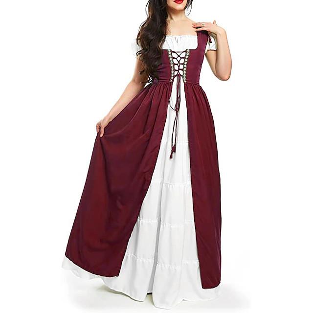 

Medieval Fantasy Corset Dress For Cosplay With Batwing Sleeves And Long Skirt For Adults XL червоний