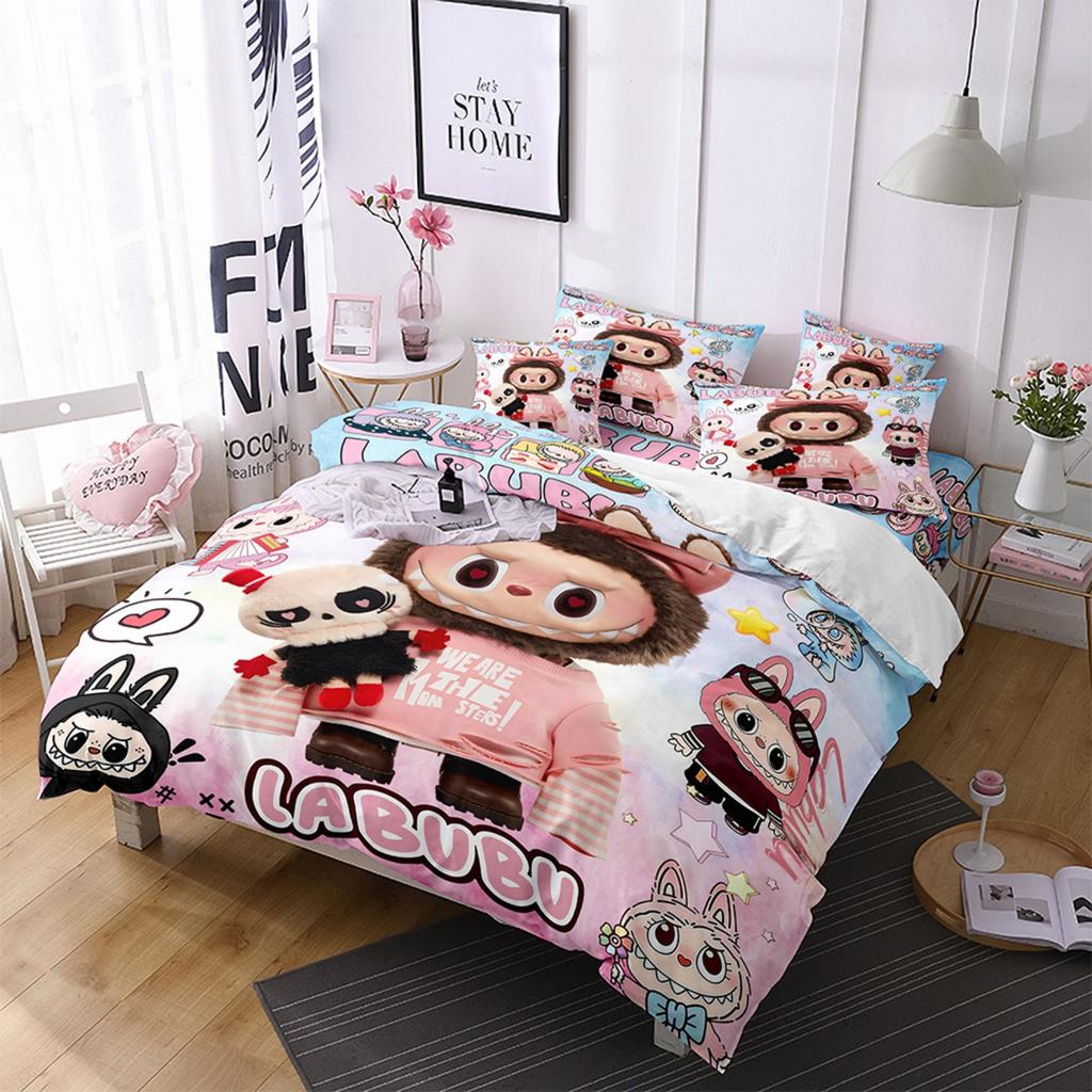 Cartoon Cute Labub 3D Printed Quilt Cover Three-Piece Set Student Dormitory Bedding Four-Piece Set