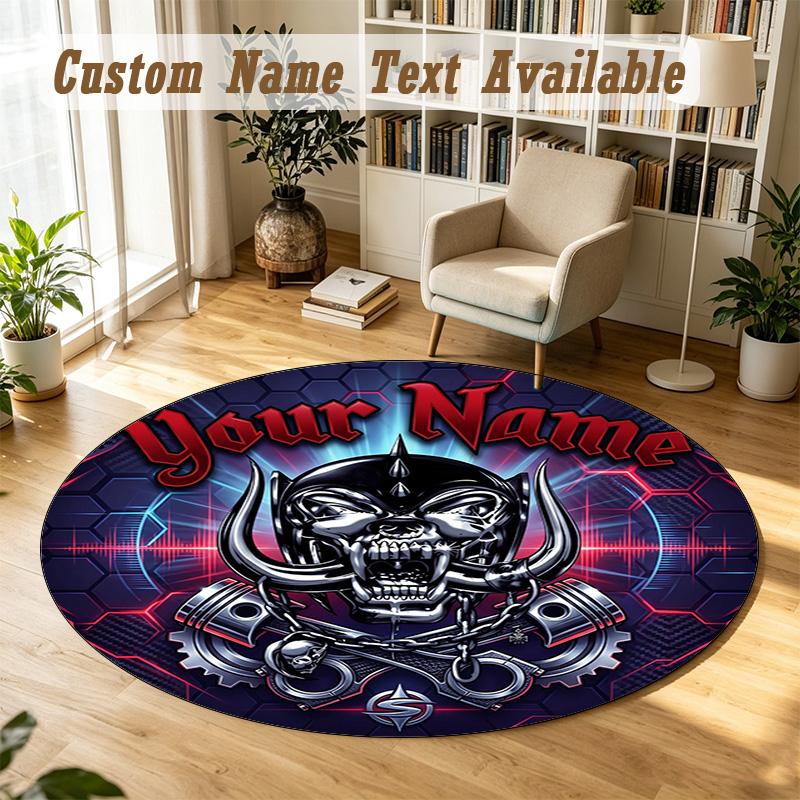 Round Rug Custom NameMotorhead Pattern Non Slip Carpet Home Floor Decor