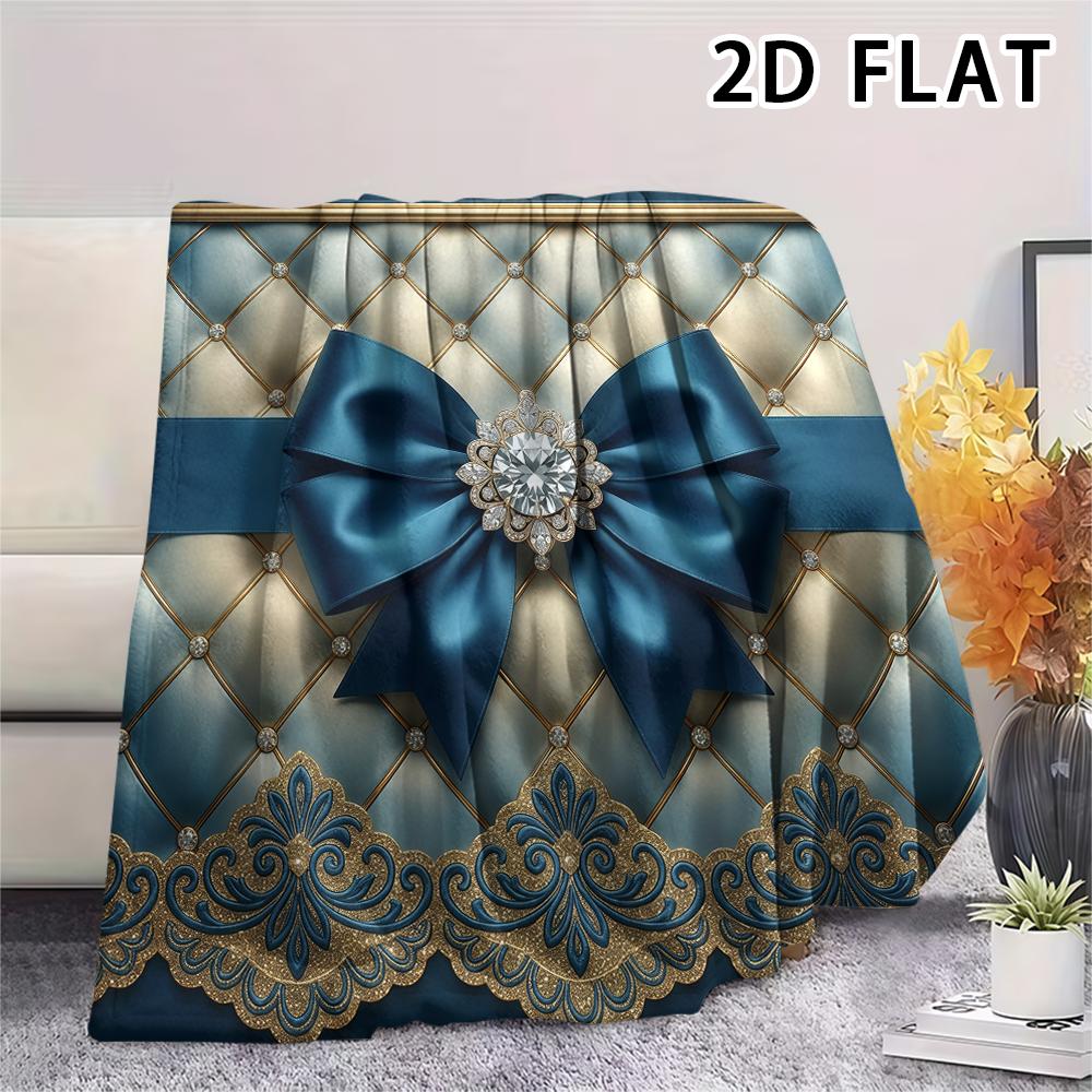 1Pc 2D FLAT Baroque Gold Blue Print Flannel Blanket,High quality Comfortable for All Seasons,Home Decor,Warmth and Comfort,Perfect for Christmas Gifts