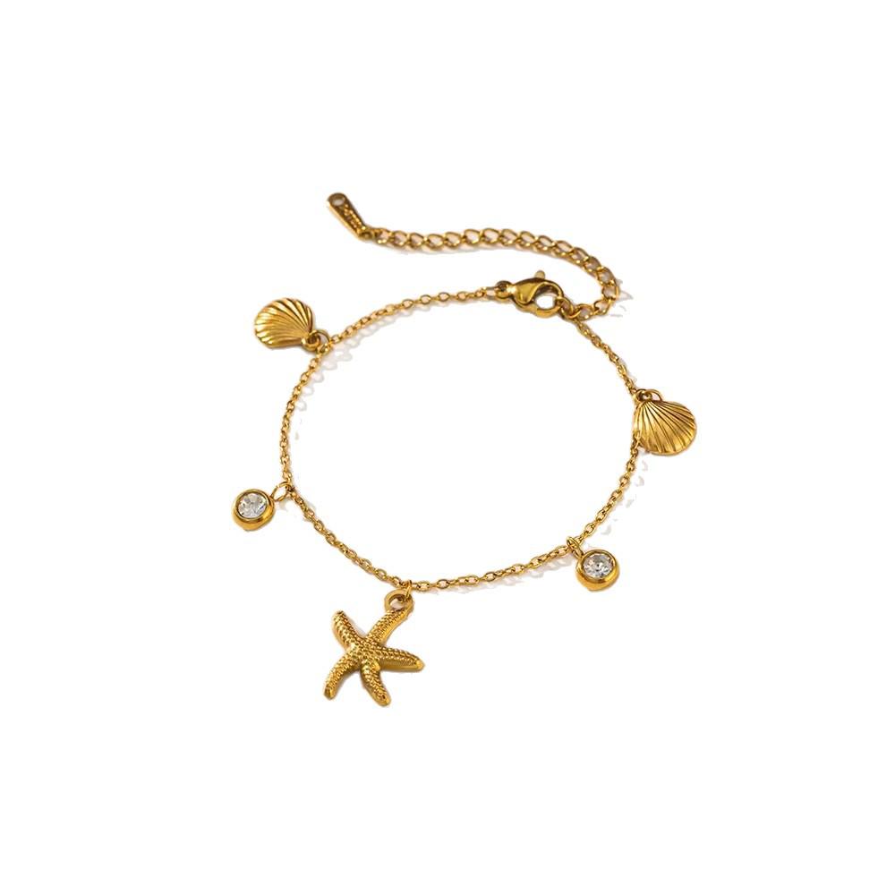Ocean Series Gold-Plated Starfish & Shell Rhinestone Necklace - Luxurious & Versatile