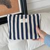 Stripe Canvas Cosmetic Bag Large Capacity Travel Toiletry Organizer for Women Portable Makeup Storage