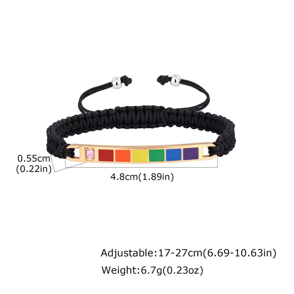 Vnox Rainbow Pride Adjustable Bracelet, Stainless Steel Bar with Zircon, Nylon Woven Bracelet for LGBTQ Gay Lesbian Jewelry Gift