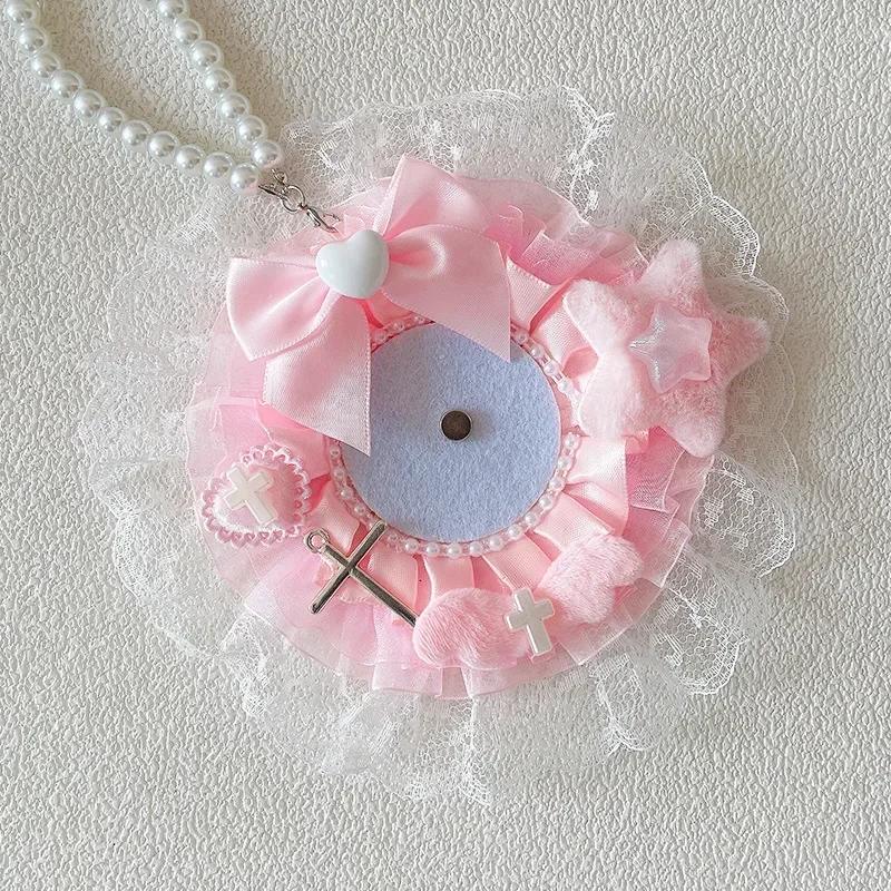 5.8cm Creative Design Kawaii Badge Pin Displaying Holder Sweet Lace Star Protector with Lanyard Fashoin Badge Clip Cover Case