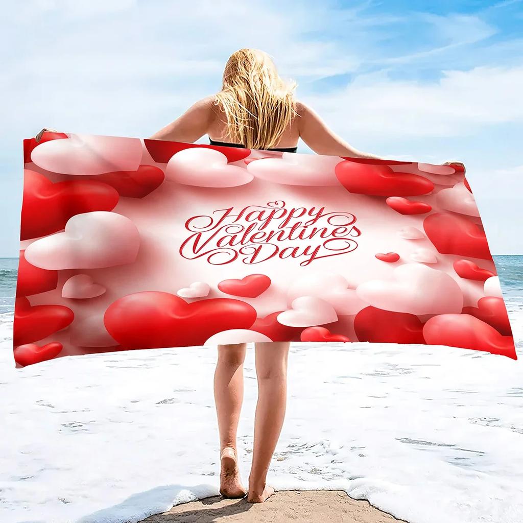 Valentine's Day Beach Towel Bath Sheet Towels Love Hearts Oversized Microfiber Sandless Beach Towels for Swimming Extra Large