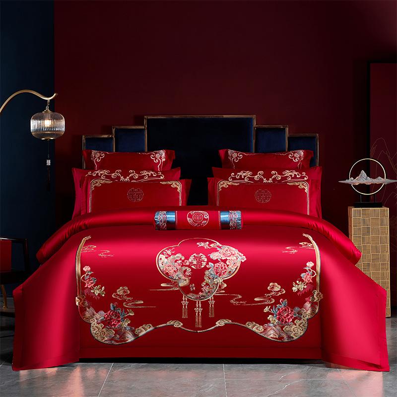 

Роскошный красный свадебный комплект постельного белья из длинноволокнистого хлопка, 200 нитей, с вышивкой. Standard 1.5/1.8m 4-piece 200x230