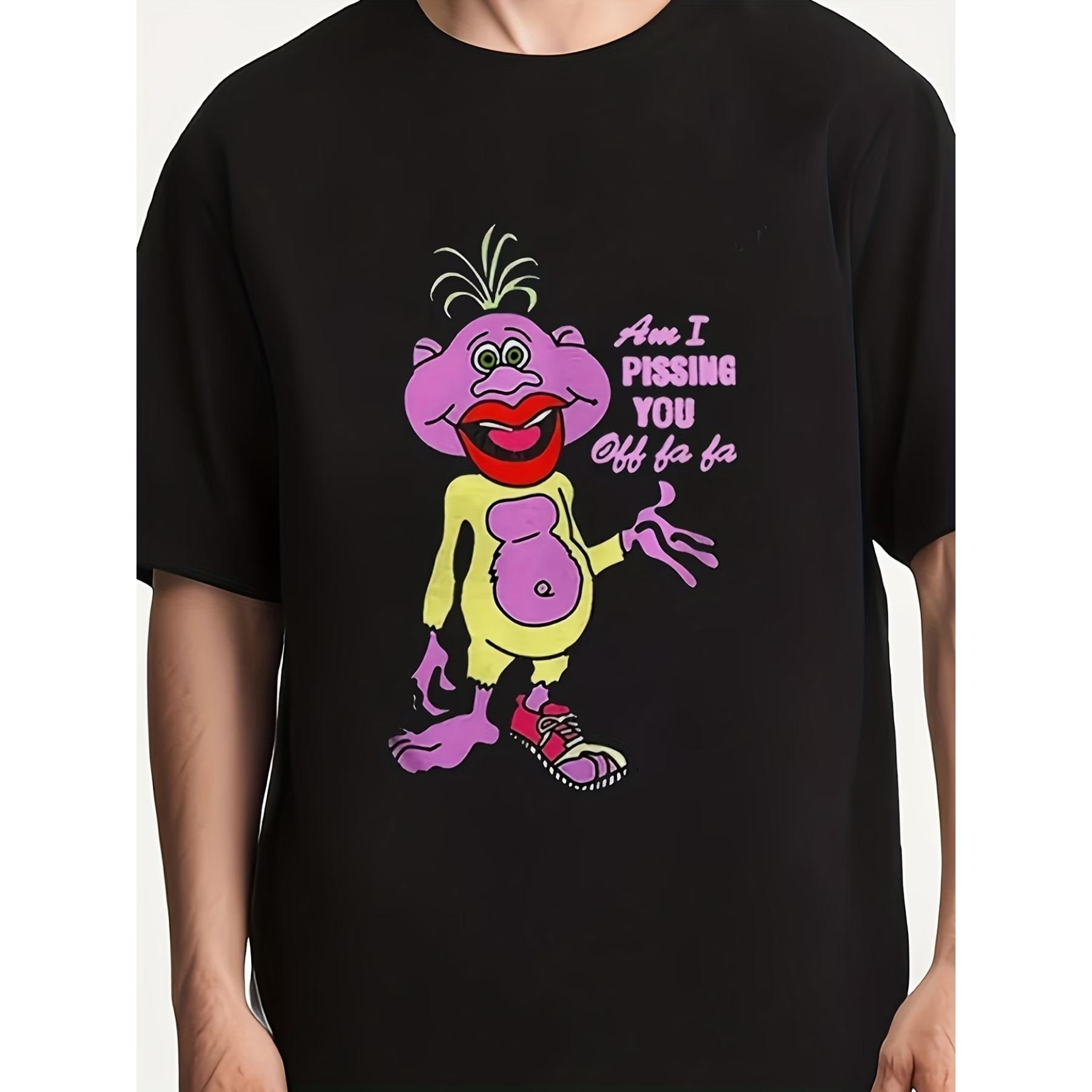 

Men s Retro Cartoon Troll Graphic T-Shirt with Pistachio Hair & Red Lips Print - 100% Cotton Casual Round Neck Short Sleeve Tee XXL чорний