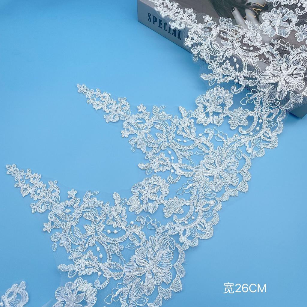 50Yard Car Bone Embroidery Lace, Wedding Dress Veil Skirt Lace Accessories, Width 26Cm