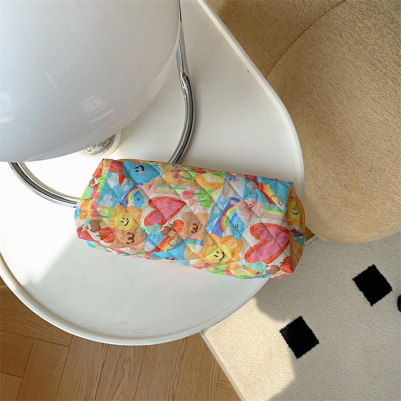 Striped Colorful Ins Dots Blue Flowers Love Graffiti Cotton Fabric Bag Cosmetic