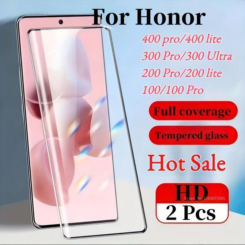 2 Piezas Vidrio Templado Curvo 9D para Pantalla para Honor 400 Lite 400/400 Pro/300 Pro/200 Pro 300 Ultra 200 Lite 100 Película Protectora HD