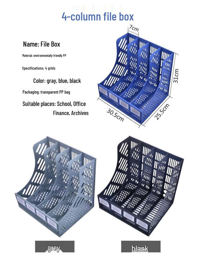 Vierfächiger A4 Kunststoff-Aktenhalter und Schreibtischorganizer