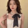 Silk Polka Dot Scarf Necklace Faux Pearl Ribbon Neckband Trendy Choker  Daily