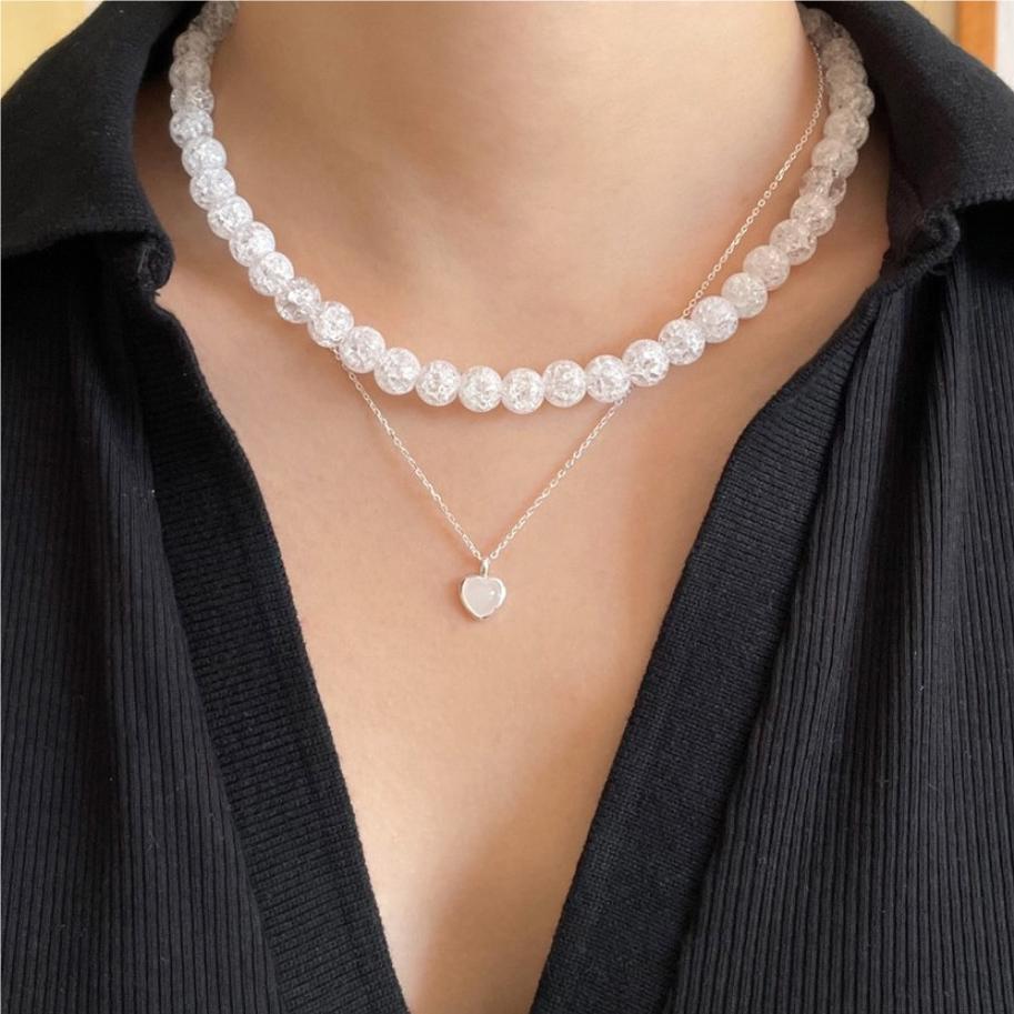 Copper-Plated Silver Peach Heart Necklace for Women - Sweet, Cute, Pink/Blue, Fashionable Clavicle Chain