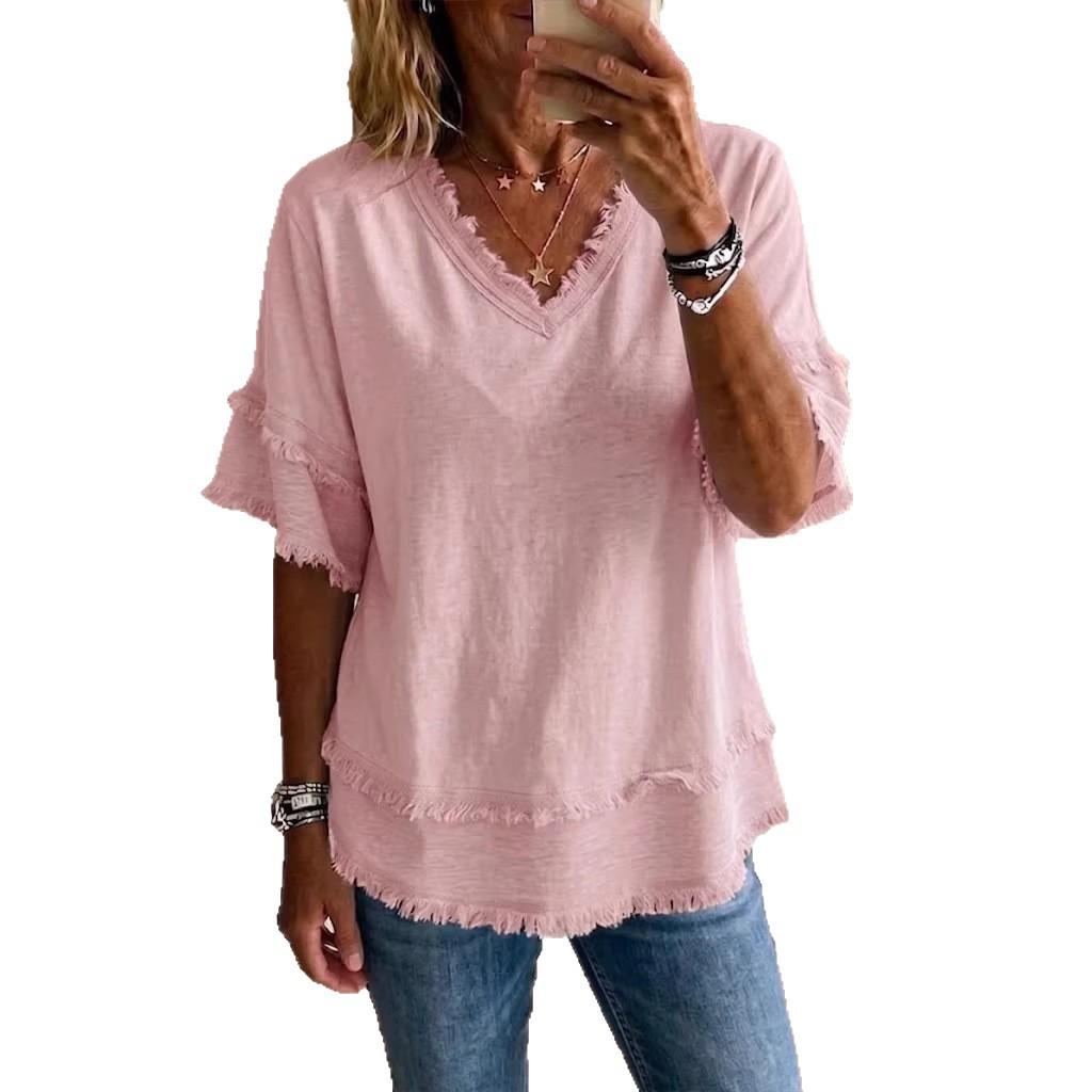 European and American New V-neck Pullover Loose Shirt Casual Women's Top