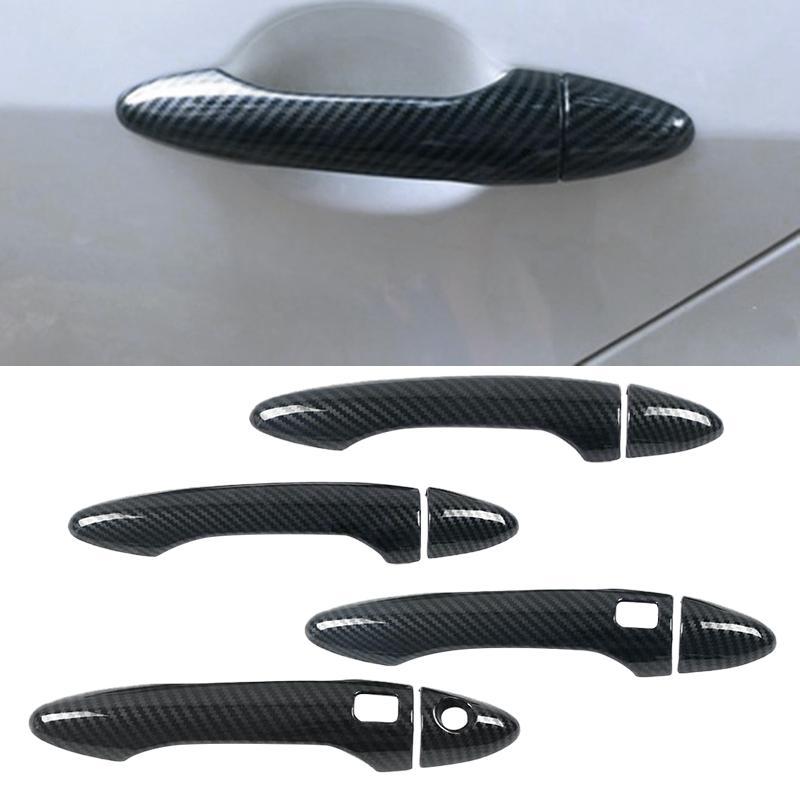 New Front Rear Left Right Door Handle Cover Trim Frame Set Fit for Kia Forte K3 Cerato 2013-2017 Carbon Fiber Texture 3 Hole