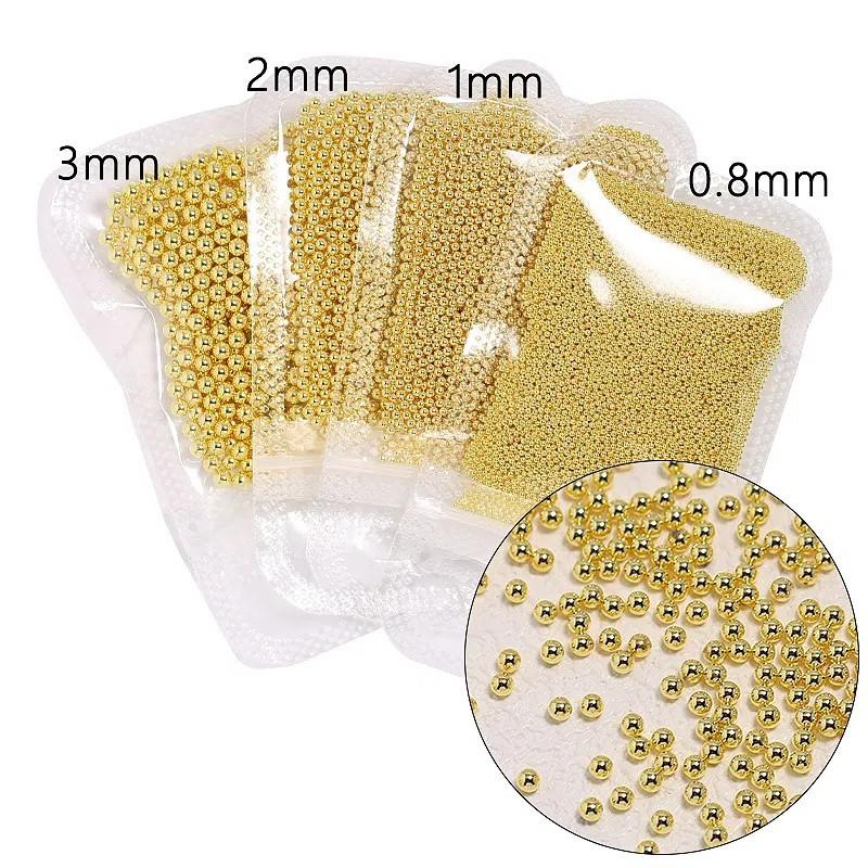 10g/bag Caviar Metal Beads Nail Charm Gold/Silver/Rose Gold Steel Ball Nail Stud 3D Micro Fairy Ball Diamonds Decor