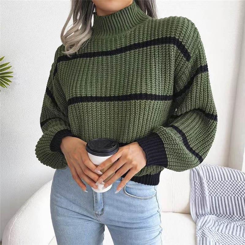 Fashion Women Sweaters 2026 Autumn Winter New Solid Color Long Sleeved Sweater Loose High Neck Warm Pullover Knitwears Tops