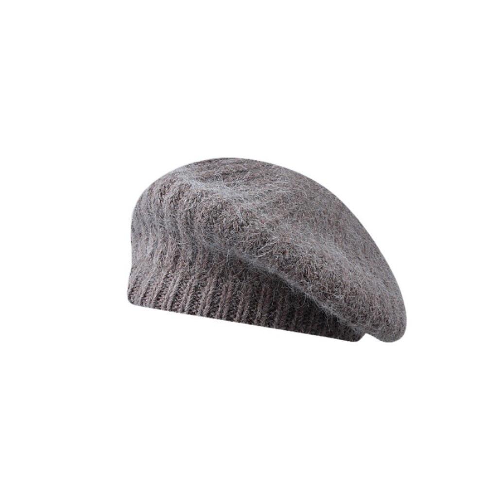 

Однотонная вязаная шапка-бини, шерстяная шляпа художника, повседневный мохеровый берет, осень-зима хаки