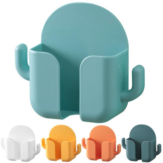 Soporte de pared para teléfono, autoadhesivo, sin perforaciones, antideslizante, carga, caja de almacenamiento multifunción con percha para sala de estar
