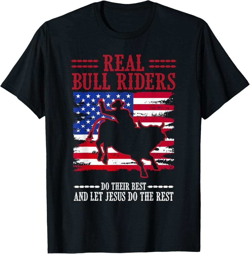 Bull Riding American Flag Rodeo Patriotic Christian Rider T-Shirt Unisex T-Shirt XXL 1990₽