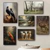 Vintage Country Farmhouse Art Shepherd Elk Hare Lamb Wildlife Poster Canvas Paintings Wall Art Pictures Home
