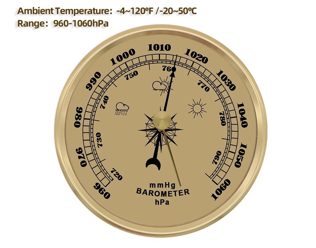 Wall Mounted Household Barometer 960-1060hPa Pressure Gauge Weather Station Metal Wall Hanging Barometer Thermometer  90mm