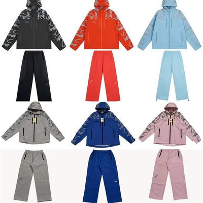 Herre Overdimensjonert Bomullsblanding Vindtett Jakke med Glidelås og Matchende Bukser Streetwear Avslappet Antrekk