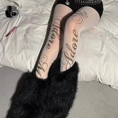 White Y2K Women's Long Socks Versatile Gothic Letter Printed Pantyhose Tight Subculture Sexy Stockings Lingerie Daily Use