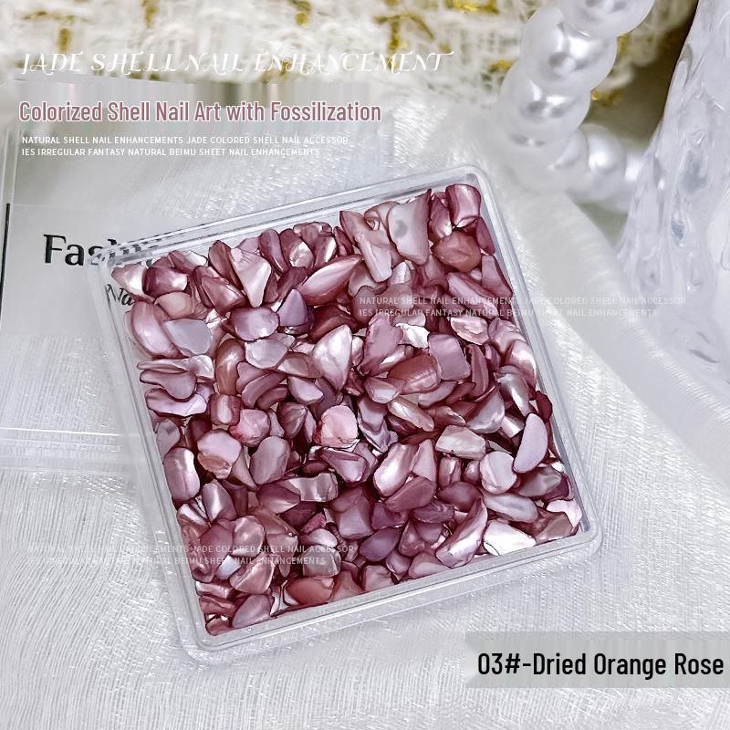 Fossilized Shell & Dried Rose Nail Art: Irregular Abalone Pieces