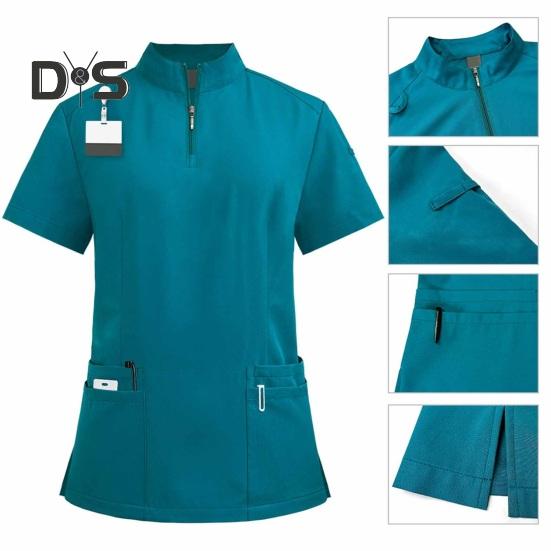 2Pcs Nurse Uniform Scrubs Set for Nurse Doctor Hospital Staff Jogger Suit with Multi Pocket Top Pants Stretchy Comfortable Workwear for Medical