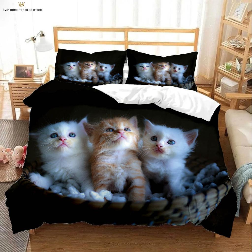 Cute Cat 3d Printed Quilt Cover Bedding Set Textile Products Duvet Cover Pillowcase Three-Piece Set Children's Gift