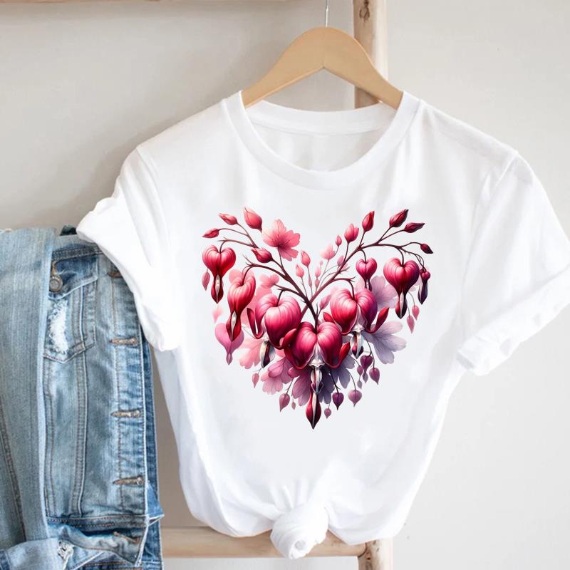 (Asian Size) letter love flower Lady Female Top Graphic Short Sleeve T-shirts Printed Fashion Clothing Women Casual T Shirt Tee