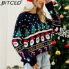 BITCED Autumn/Winter Niche Designer Knitwear for Women Christmas Tree Knit Pullover Snowman Patterned Chunky Sweater