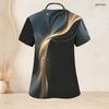 Women Plus Size Abstract Printed Nurse Scrub Top V Neck Short Sleeve Front Pockets Black Gray Yellow