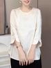 Chinese Stijl Geborduurde Bloemen Top met Korte Mouwen en Kikkerknopen - Grote Maten Dames Lente/Zomer Pullover