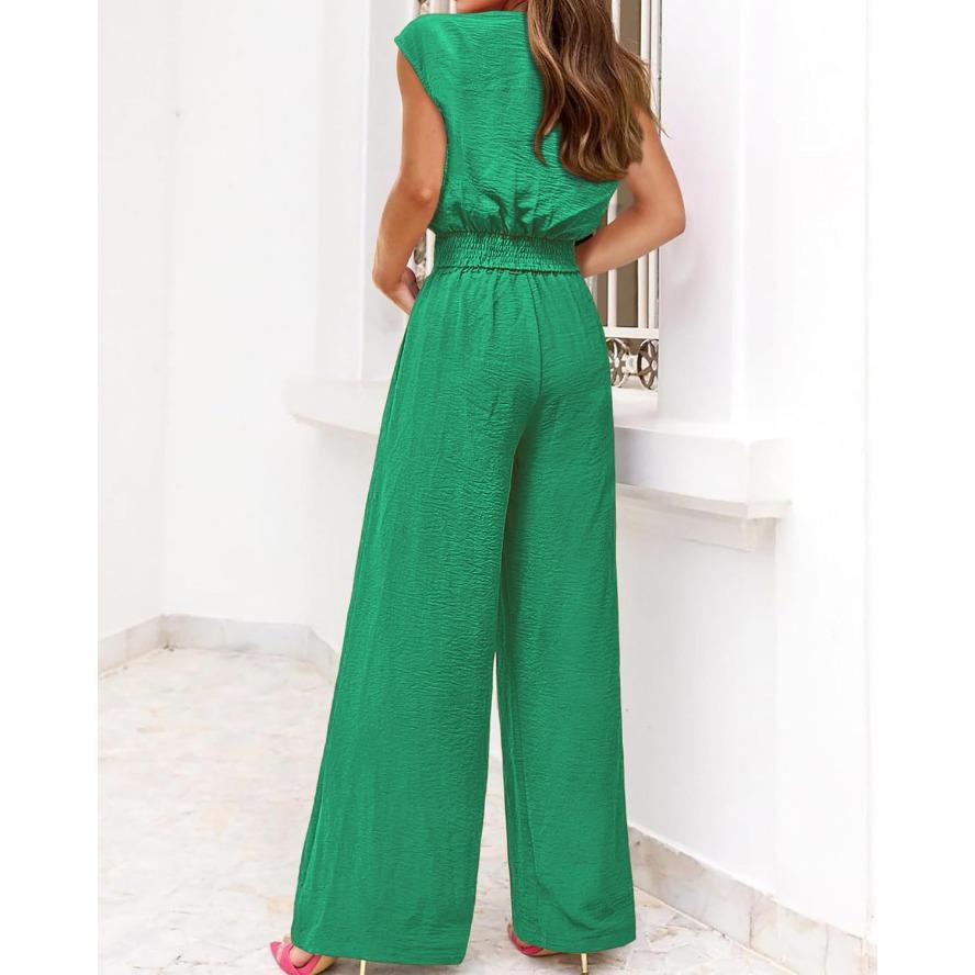 YYFS Women's Fashion Casual Summer Spring Solid Color Print Short Sleeve V-Neck Trousers Pants Suits